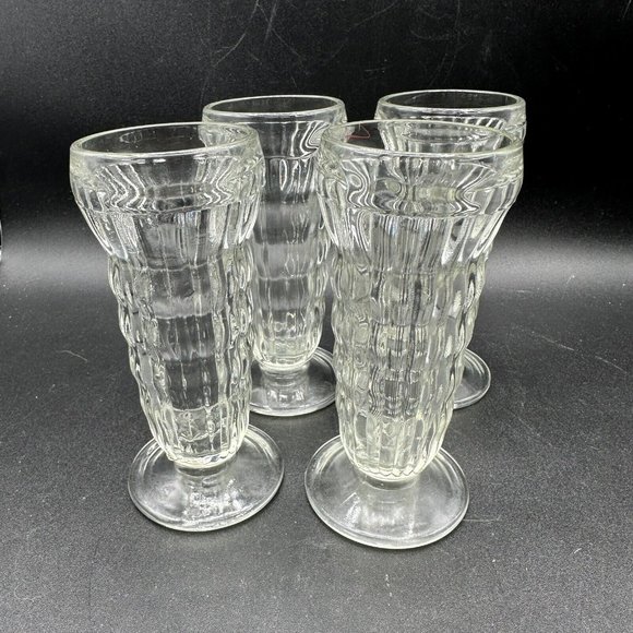 Jeanette Clear Ribbed Parfait Juice Footed Glasses 5.5” Tall Vintage Lot Of 4 - Picture 1 of 11